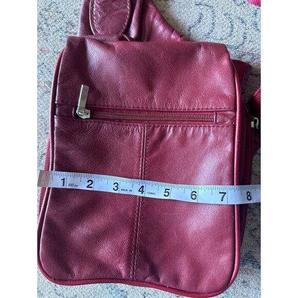 Buxton Red Leather Sling Bag Adjustable Boho Retro 70s 90s Festival Travel Soft - Picture 9 of 14